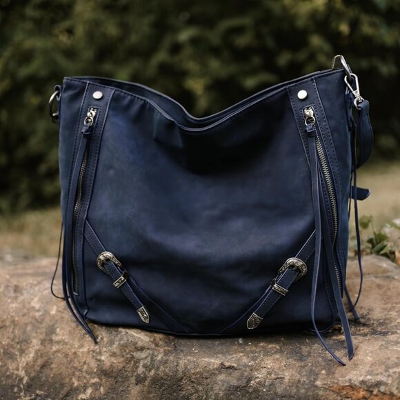 Wrangler Large Hobo Purses and Handbags for Women with Buckle and Fringe Zipper - Picture 3 of 8